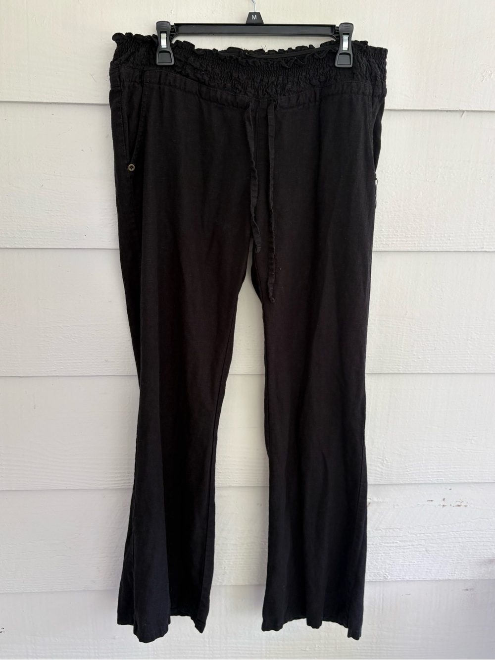 Styles Black Linen Blend Pull-On Pants Women’s Large Smocked Waist Wide Leg